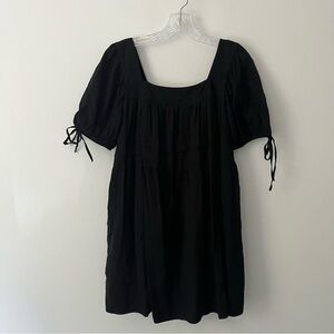 J Crew Calliste Mini Puff Sleeve Babydoll 100% Cotton Black Dress Small